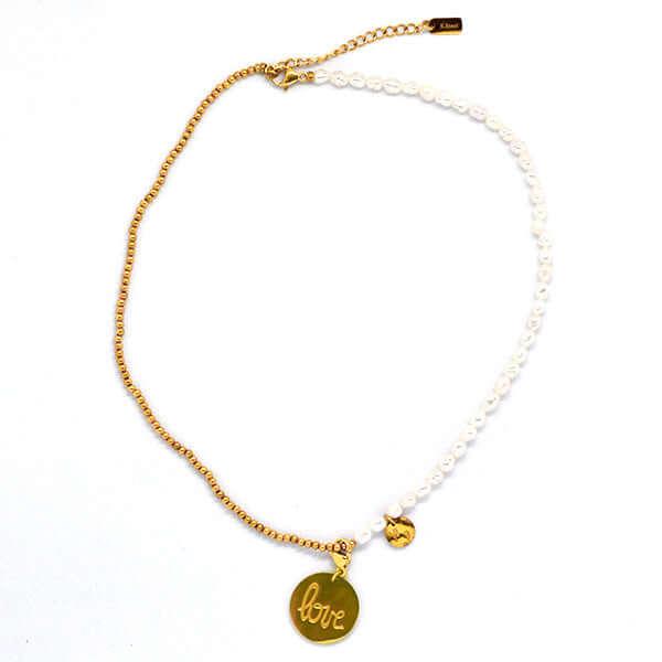 GravurePhoto collar de perlas y oro con colgante de corazón personalizado “love”.