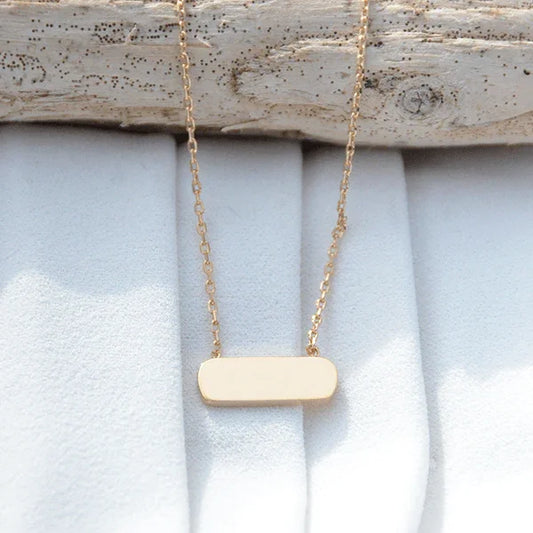 Collier personnalisé en or GravurePhoto, pendentif barre minimaliste sur chaîne dorée