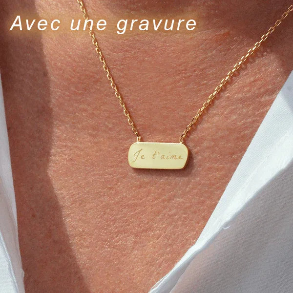 Pendentif barre plaqué or GravurePhoto avec gravure 'Je t'aime', sur chaîne dorée