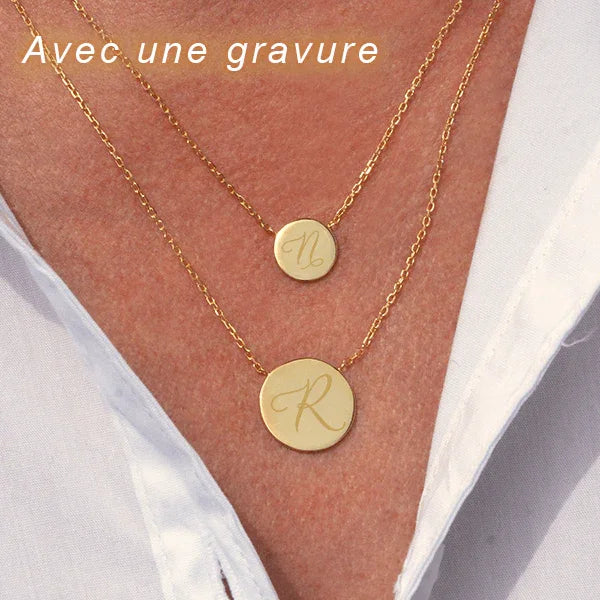 Personalized gold heart pendant GravurePhoto with engraving on a double women's necklace.