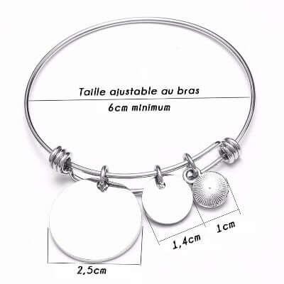 Silver GravurePhoto bracelet with personalized round pendants, sizes indicated in cm.