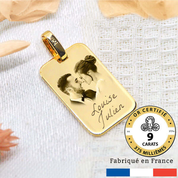 Gravure photo médaille or 9 carats rectangle