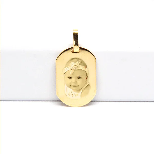 Personalized heart pendant in gold Photo Engraving with engraved photo of a baby, unique jewelry.