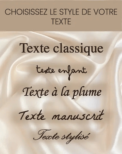Styles de texte personnalisables pour porte-clé gravé incluant classique, enfant, plume, manuscrit et stylisé.