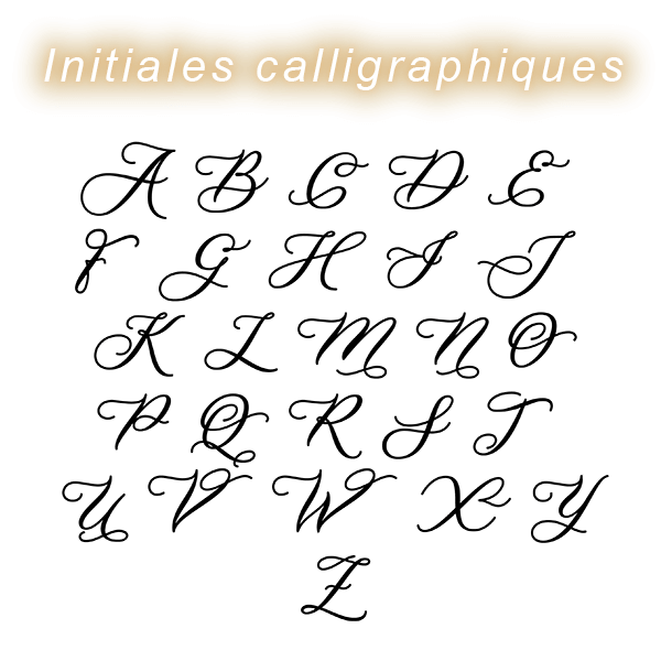 Alphabet d'initiales calligraphiques pour médaillon rectangulaire plaqué or personnalisé