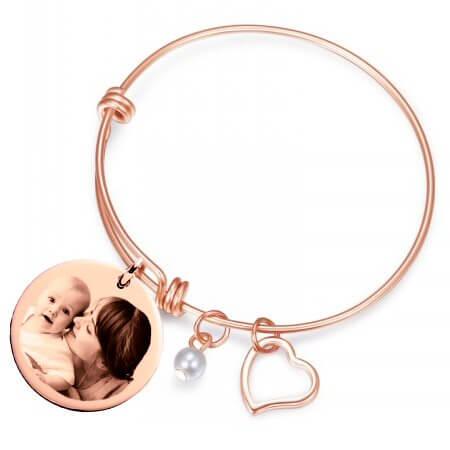 Colgante de corazón personalizado en oro rosa GravurePhoto con foto grabada, joyería de regalo única