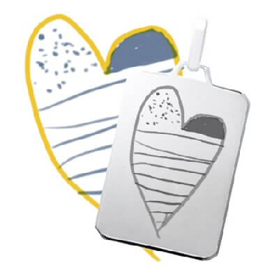 Pendentif rectangle argent gravé dessin enfant en argent