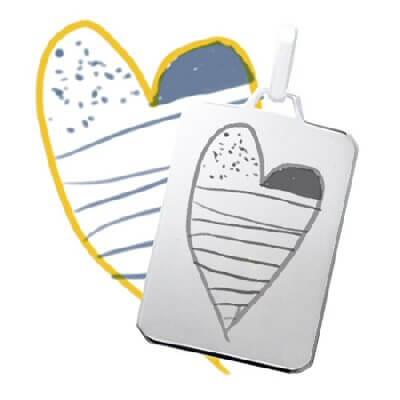 Pendentif rectangle argent gravé dessin enfant en argent 925/1000ème