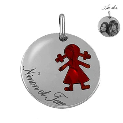 Médaillon rond en argent GravurePhoto avec gravure d'enfant et prénom