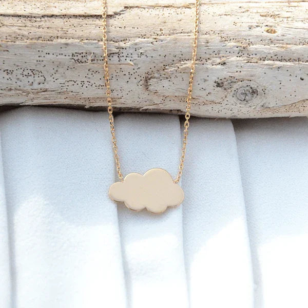 Personalized cloud pendant in golden steel GravurePhoto, elegant jewel on fine chain