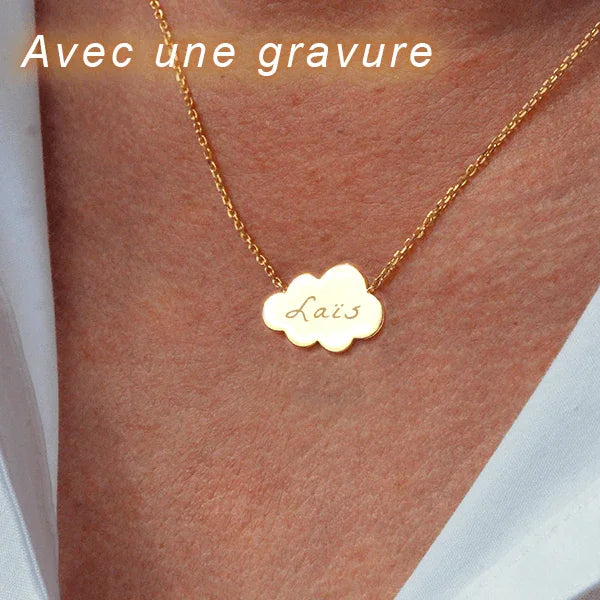 Personalized gold cloud pendant GravurePhoto with first name engraving on golden chain