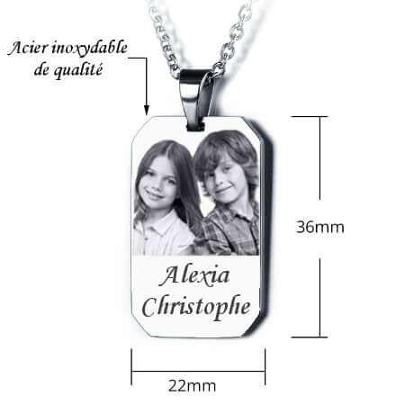 Plaque rectangle en acier inoxydable GravurePhoto avec photo gravée et prénoms