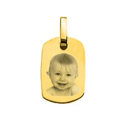 Personalized gold heart pendant Photo Engraving with engraved photo of a smiling baby