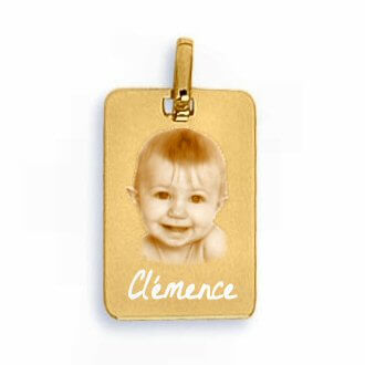 Médaille rectangle en or 9 carats avec gravure photo