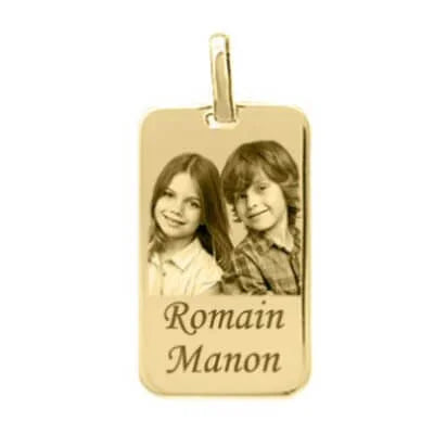 Personalized heart pendant in gold Photo Engraving with engraved photo and first names, unique gift.