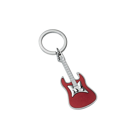 Red guitar key ring engraved with text