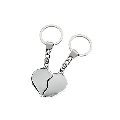 Broken heart key ring engraved with text