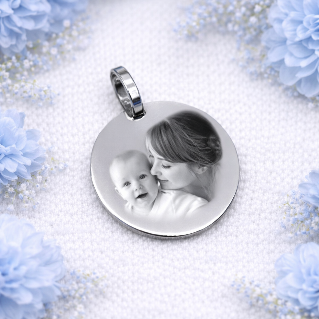 Médaillon rond en argent gravé avec photo personnalisée, diamètre 2,7 cm, cadeau élégant