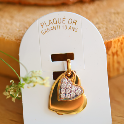 Pendentif Cœur Plaqué Or Gravé avec une Photo et Cristaux