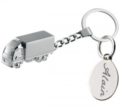 Truck key ring engraved with text 