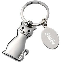 Engraving of a cat key ring