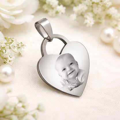 Médaillon cœur en acier inoxydable gravé avec photo personnalisée de couple