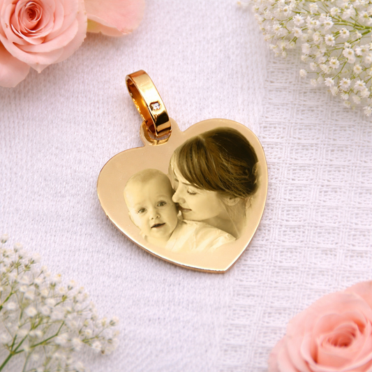 Petit coeur plaqué or gravé avec une photo 1 seul visage possible