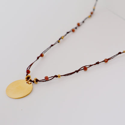 Collier bohême avec médaille ronde en Acier Inoxydable