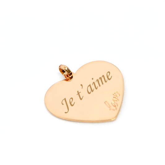 Large "LOVE" heart medallion 750 gold plated 3MIC engraved with a child's drawing