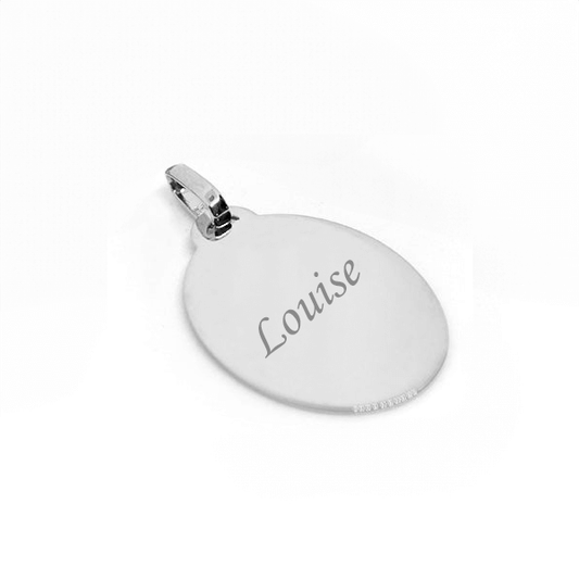 Large oval pendant in 925/1000th silver engraved with a child's drawing