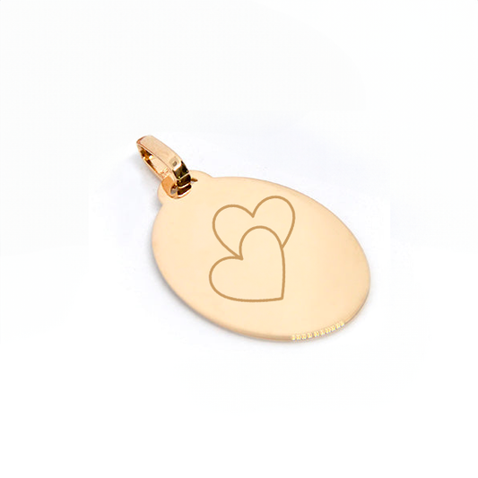 Large oval gold-plated pendant 750 3MIC engraved with a child's drawing