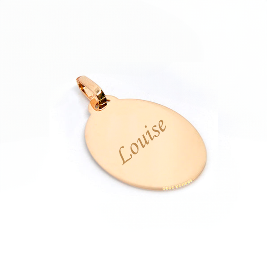 Large oval gold-plated pendant 750 3MIC engraved with a child's drawing