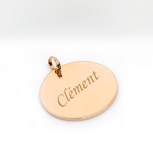 Large round gold-plated 750 3MIC pendant engraved with a child's drawing