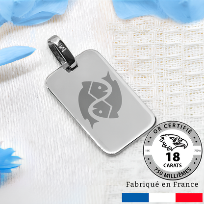 Gravure motif sur un grand pendentif gravé rectangle en or Gris 18 carats