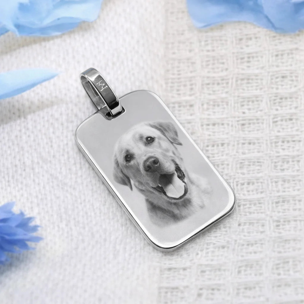 Petit médaillon rectangle en argent 925 gravé avec photo personnalisée, cadeau familial élégant