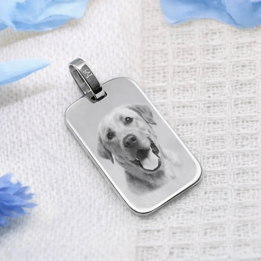Petit médaillon rectangle en argent 925 gravé avec photo personnalisée, cadeau familial élégant