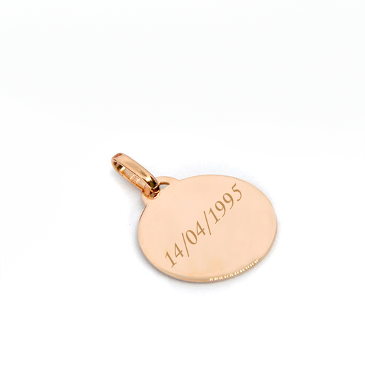 Engraving of the photo of a child's drawing on a medium round 750 gold-plated medallion jewel 3MIC