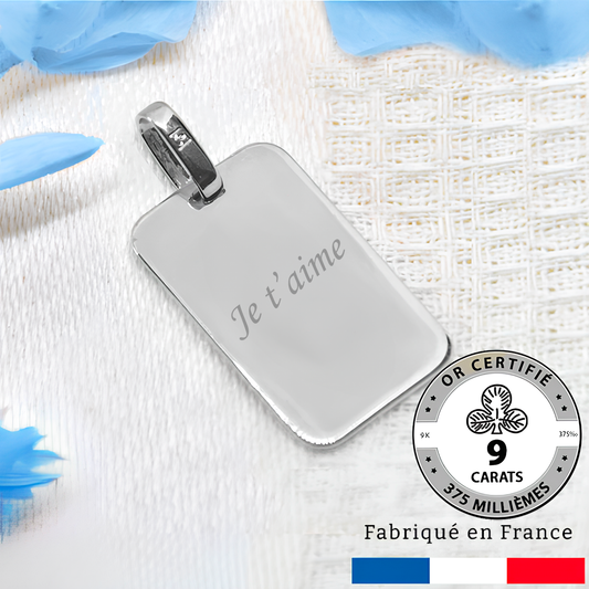 Médaille gravée avec un texte rectangle or Gris 9 carats