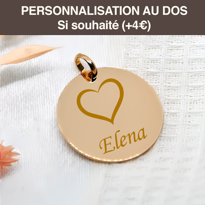 Engraving of the photo of a child's drawing on a medium round 750 gold-plated medallion jewel 3MIC