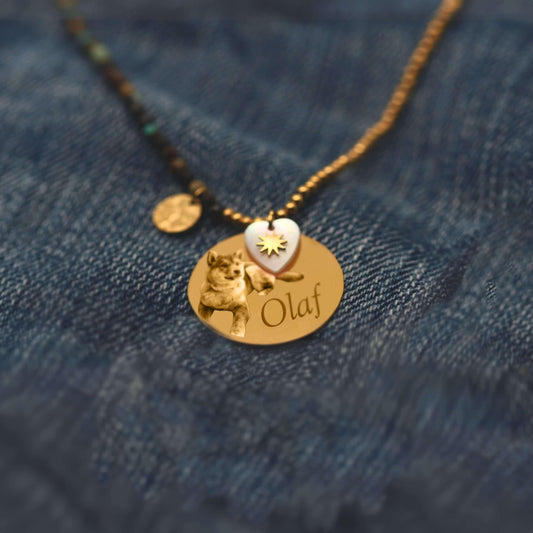 Collier de perles contrastées gravure sur bijou pendentif personnalisé en acier inoxydable