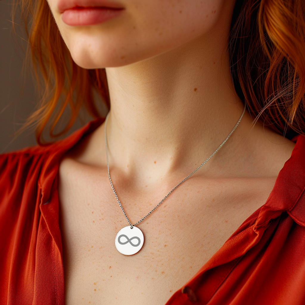 Medium round medallion in silver-plated steel engraved with a pattern