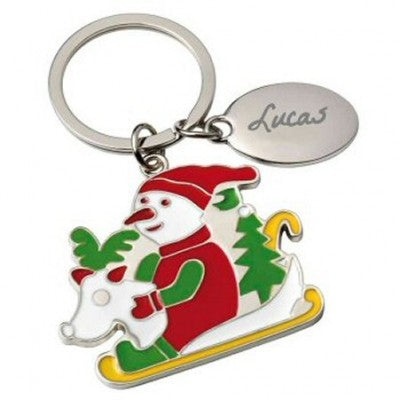 Engraving of a Christmas sled key ring