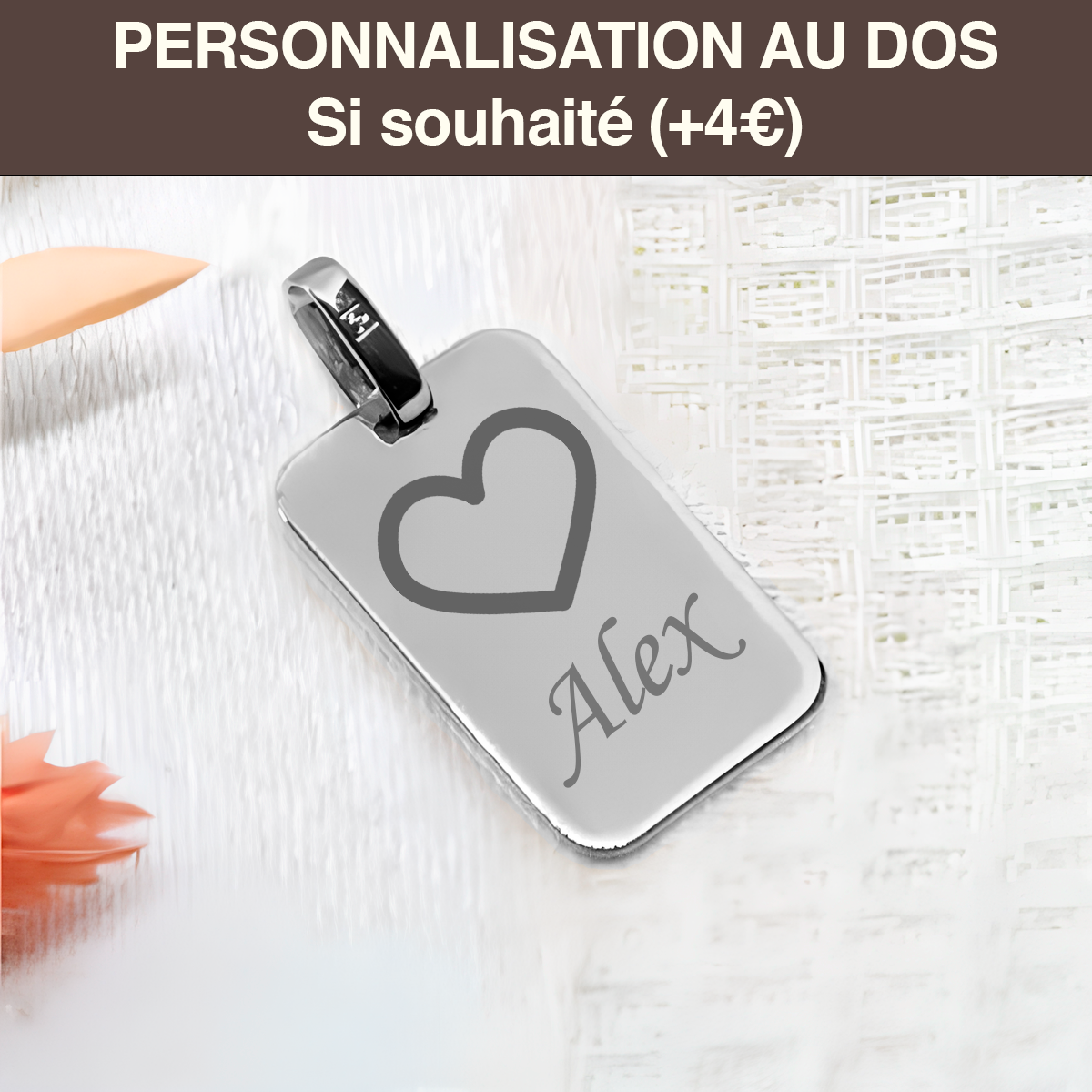 Medium silver rectangle engraved with a photo