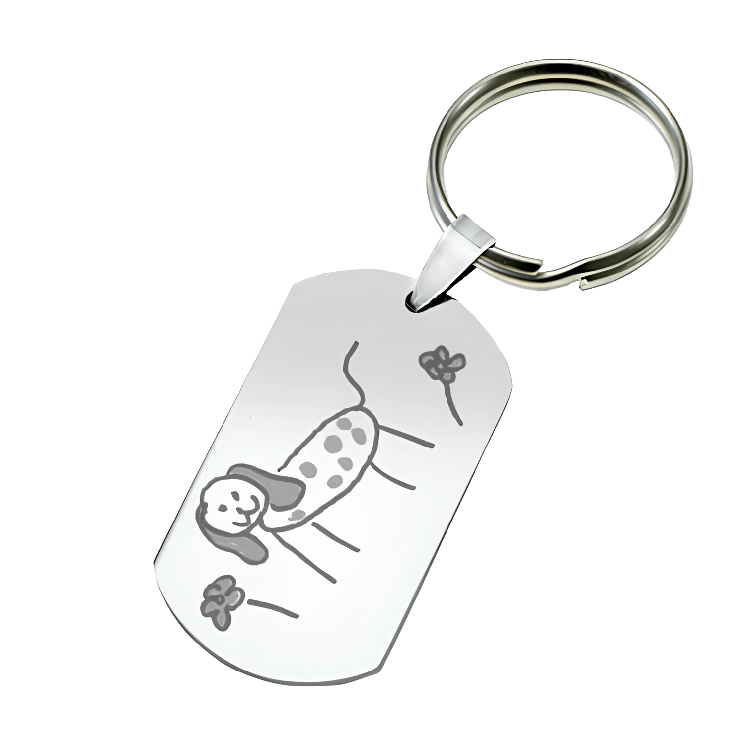Metal key ring with child's drawing as personalized gift idea