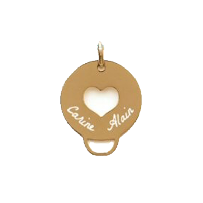 750 3MIC gold-plated round heart medallion engraved with text