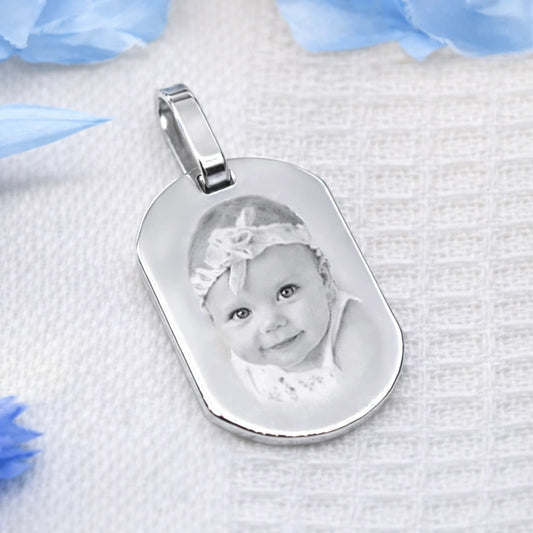 925/1000th silver barrel medallion engraved with a photo