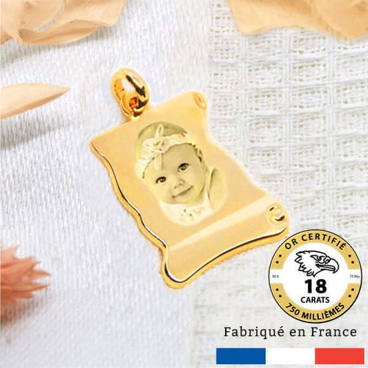 Pendentif cœur personnalisé en or GravurePhoto avec photo de bébé, or 18 carats, fabriqué en France