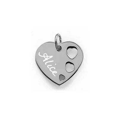 Pendentif cœur personnalisé en or GravurePhoto avec prénom gravé et découpes de cœurs