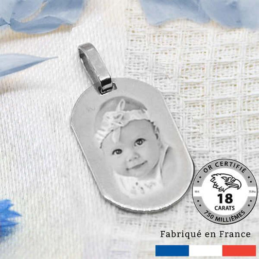 Pendentif cœur personnalisé en or GravurePhoto avec photo gravée, 18 carats, fabriqué en France