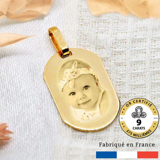 Pendentif cœur personnalisé GravurePhoto en or 9 carats gravé avec photo de bébé